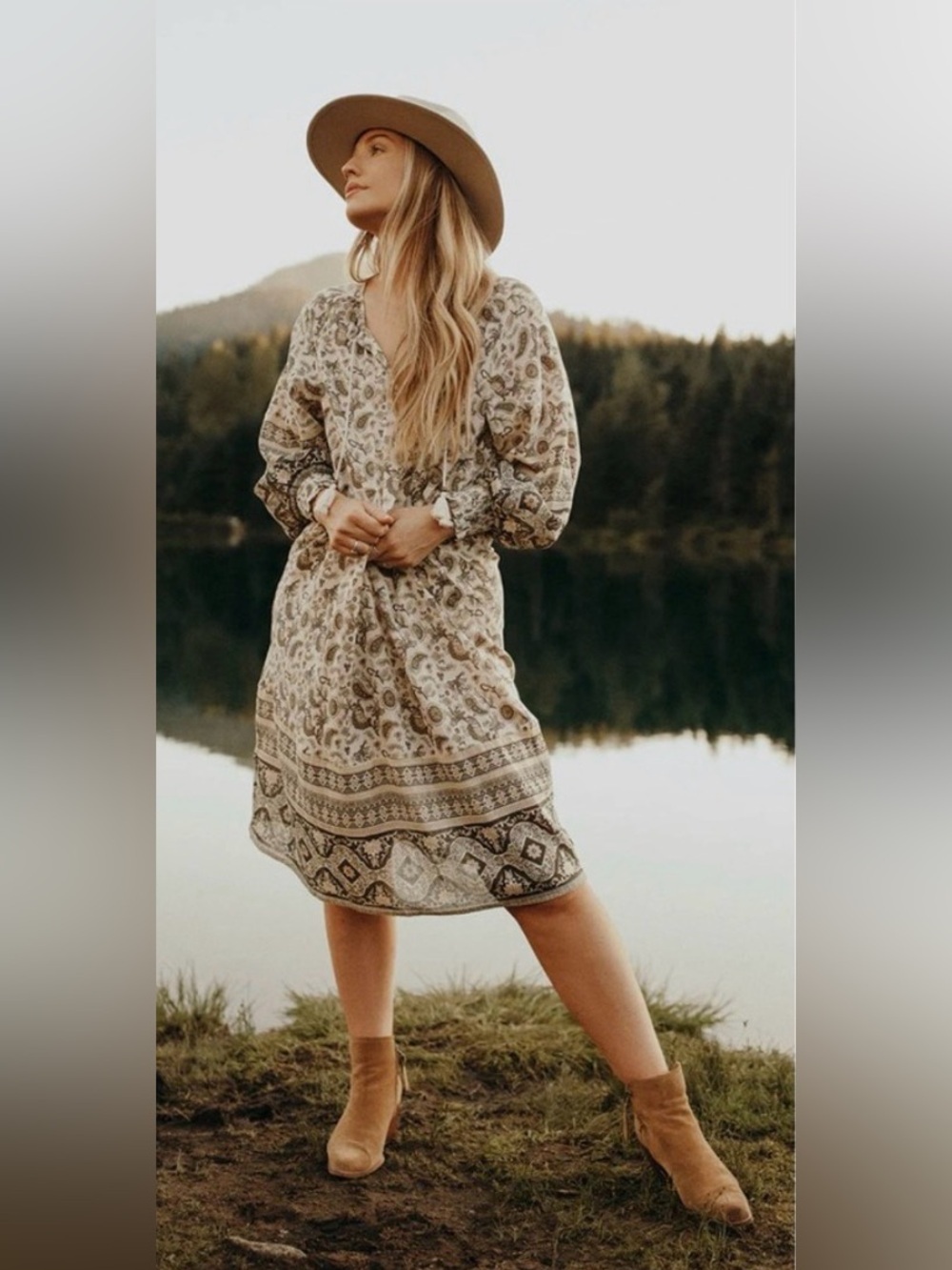 Spell Ash Journey Boho Dress Small Paisley Puff Sleeve Organic Cotton NWT